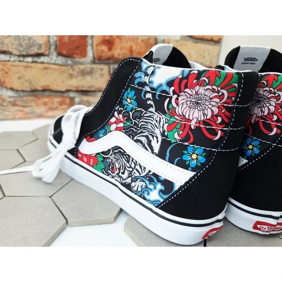 Vans Sk8 Hi Tiger Floral Men Sz 9 Skateboarding Casual Sneakers Rare Tattoo
